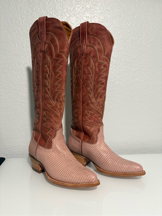 Tecovas Shoes - Women’s Abby Pink Frost lizard Two-Tone Western Cowboy Boots